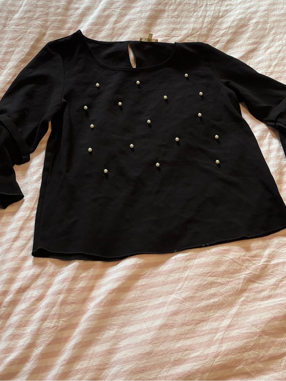 love J Black Pearl-Embellished Long-Sleeve Top
